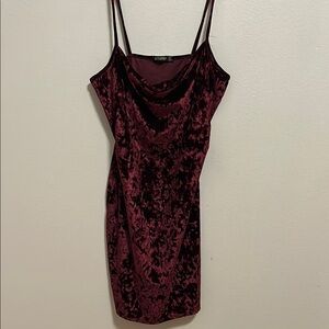 Burgundy Cowl Neck Spaghetti Strap Bodycon Mini Dress